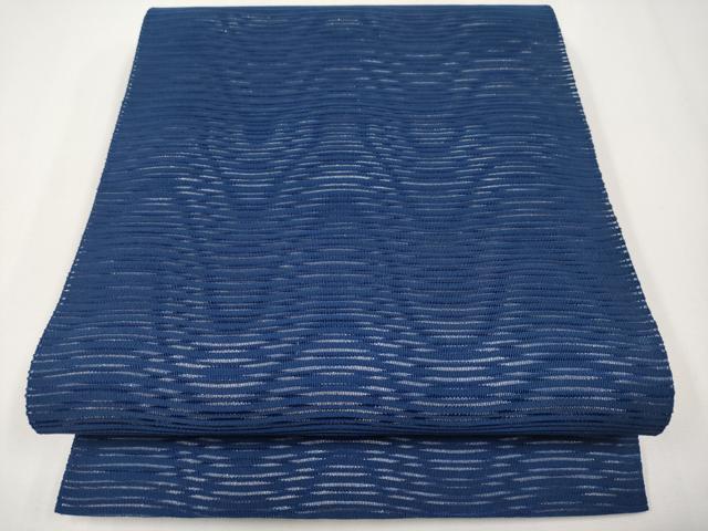平和屋着物*夏物 八寸名古屋帯 絽綴れ よろけ縞 銀糸 紺青色 正絹 逸品 CABH6027tx