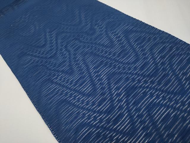 平和屋着物*夏物 八寸名古屋帯 絽綴れ よろけ縞 銀糸 紺青色 正絹 逸品 CABH6027tx