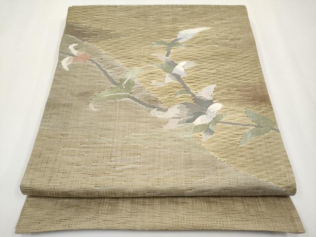 平和屋着物*夏物 太鼓柄袋帯 すくい織 枝花文 銀糸 正絹 逸品 CABH6077tx