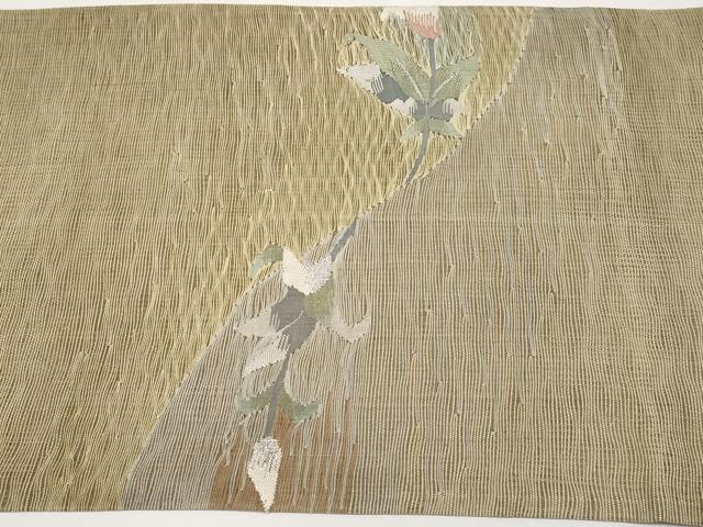 平和屋着物*夏物 太鼓柄袋帯 すくい織 枝花文 銀糸 正絹 逸品 CABH6077tx