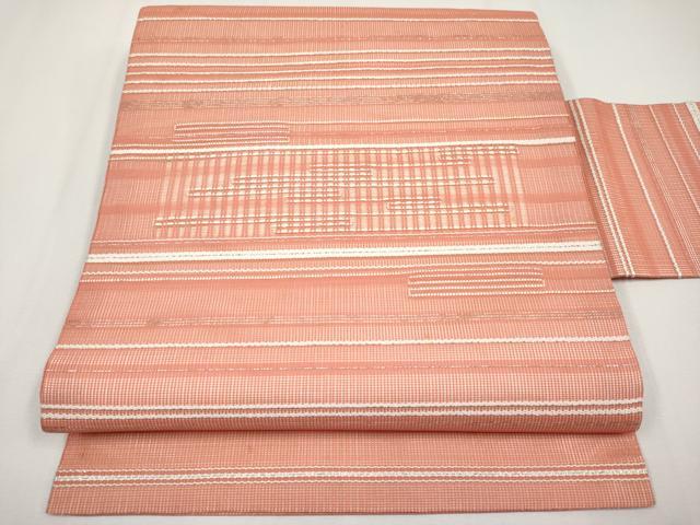 平和屋着物*夏物 九寸名古屋帯 横段文 銀糸 正絹 逸品 CABH6081tx