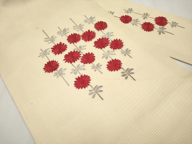 平和屋着物*夏物 九寸名古屋帯 総刺繍 駒刺繍 枝花文 正絹 逸品 CABH6083tx