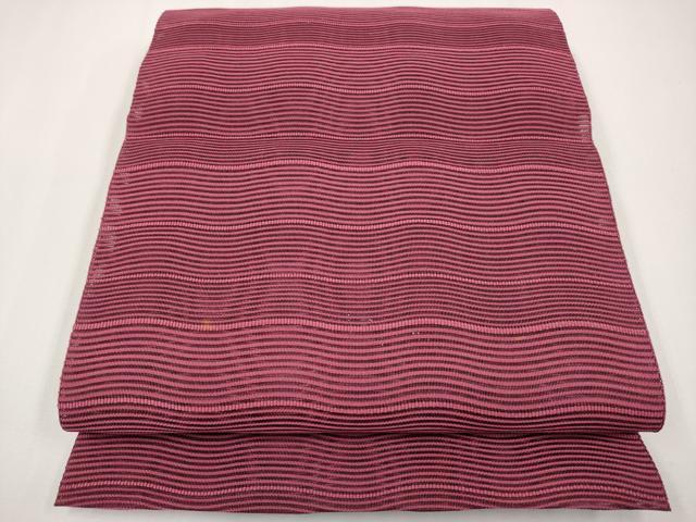 平和屋着物*夏物 八寸名古屋帯 絽綴れ よろけ縞 葡萄色 正絹 逸品 CABH6085tx