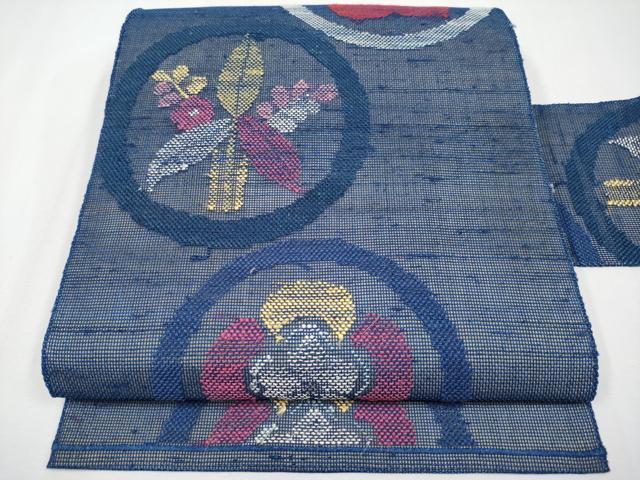 平和屋着物*夏物 八寸名古屋帯 紬地 花丸文 正絹 逸品 CABH6094tx