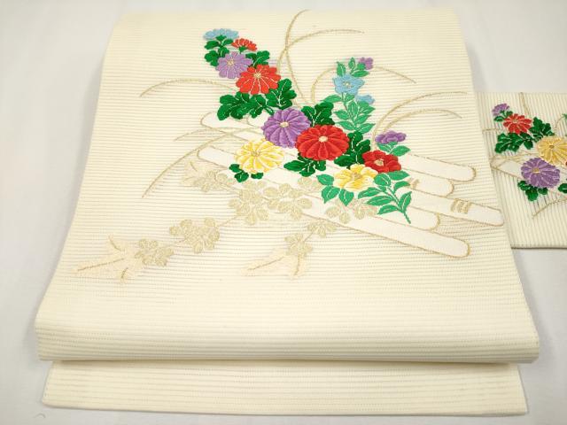 平和屋着物*夏物 九寸名古屋帯 唐織 花筏文 金糸 正絹 逸品 未使用 CABH6122tx
