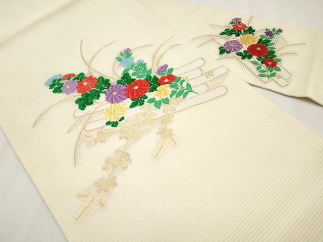 平和屋着物*夏物 九寸名古屋帯 唐織 花筏文 金糸 正絹 逸品 未使用 CABH6122tx
