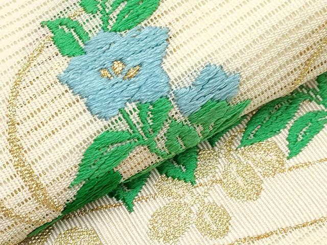 平和屋着物*夏物 九寸名古屋帯 唐織 花筏文 金糸 正絹 逸品 未使用 CABH6122tx