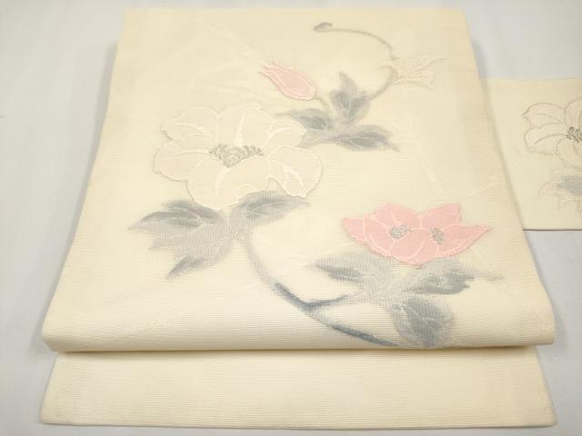 平和屋着物*夏物 九寸名古屋帯 枝花文 銀糸 正絹 逸品 CABH6124tx