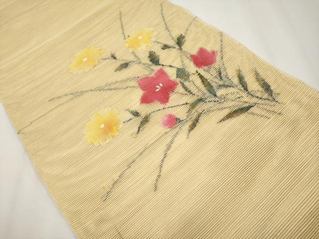 平和屋着物*夏物 八寸名古屋帯 草花文 金糸 正絹 逸品 CABH6127tx