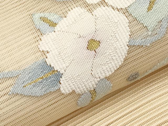 平和屋着物*夏物 八寸名古屋帯 絽綴れ 枝花文 金銀糸 正絹 逸品 CABH6137tx