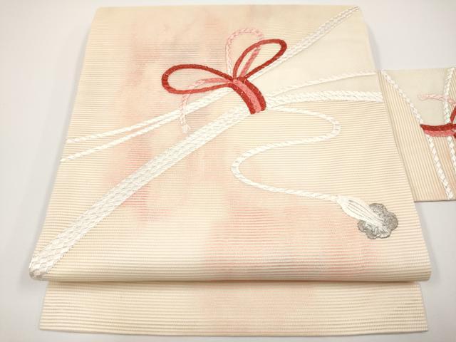 平和屋着物*夏物 九寸名古屋帯 総刺繍 結び紐文 銀糸 正絹 逸品 CABH6165tx