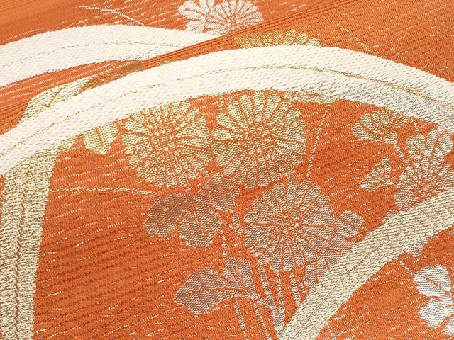 平和屋着物*夏物 九寸名古屋帯 枝菊文 金銀糸 正絹 逸品 CABH6166tx