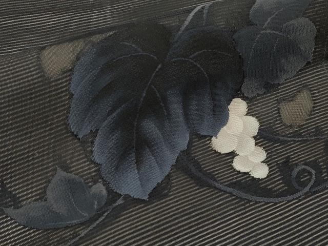 平和屋着物*夏物 九寸名古屋帯 絽綴れ 葡萄蔦の葉文 黒地 正絹 逸品 CABH6171tx