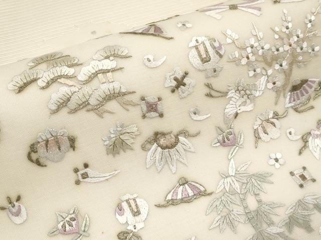 平和屋着物*夏物 太鼓柄袋帯 総刺繍 宝尽くし 金糸 正絹 逸品 CABH6181tx