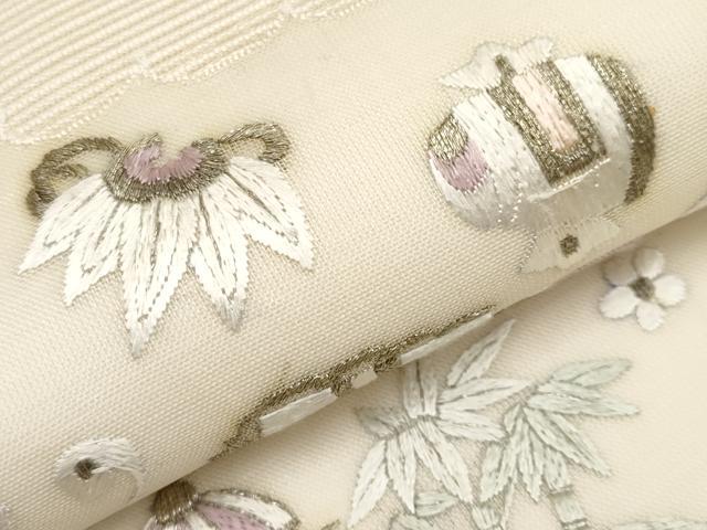 平和屋着物*夏物 太鼓柄袋帯 総刺繍 宝尽くし 金糸 正絹 逸品 CABH6181tx