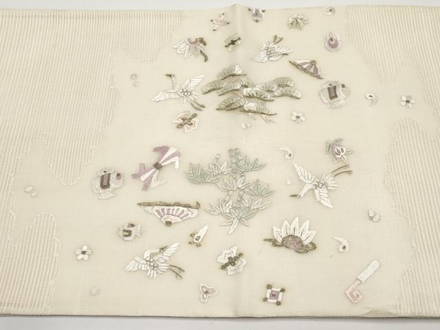 平和屋着物*夏物 太鼓柄袋帯 総刺繍 宝尽くし 金糸 正絹 逸品 CABH6181tx