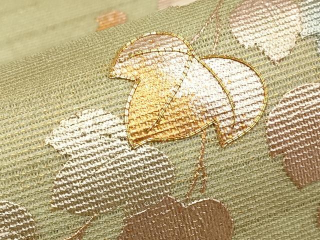 平和屋着物*夏物 六通柄袋帯 駒刺繍 枝葉文 金銀彩 正絹 逸品 CABH6184tx