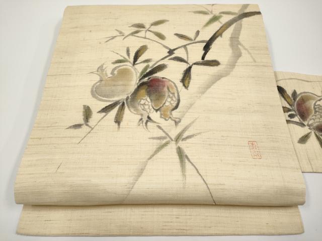 平和屋着物*夏物 九寸名古屋帯 作家物 手描き 成り物 金彩 麻 逸品 CABH6187tx