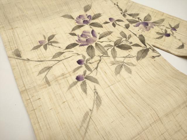 平和屋着物*夏物 九寸名古屋帯 手描き 枝花文 麻 逸品 CABH6194tx