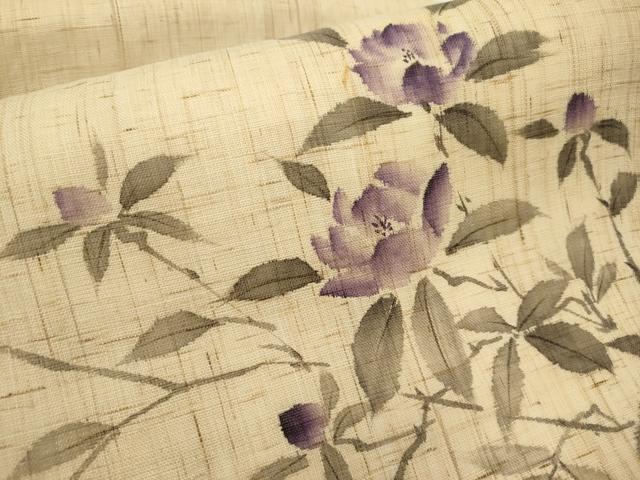 平和屋着物*夏物 九寸名古屋帯 手描き 枝花文 麻 逸品 CABH6194tx