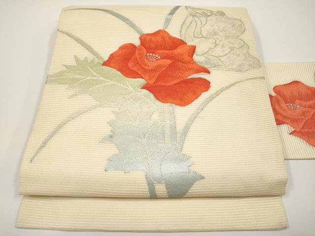 平和屋着物*夏物 九寸名古屋帯 枝花文 銀糸 正絹 逸品 CABH6197tx