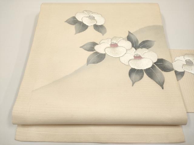 平和屋着物*夏物 九寸名古屋帯 駒刺繍 椿 正絹 逸品 CABH6198tx