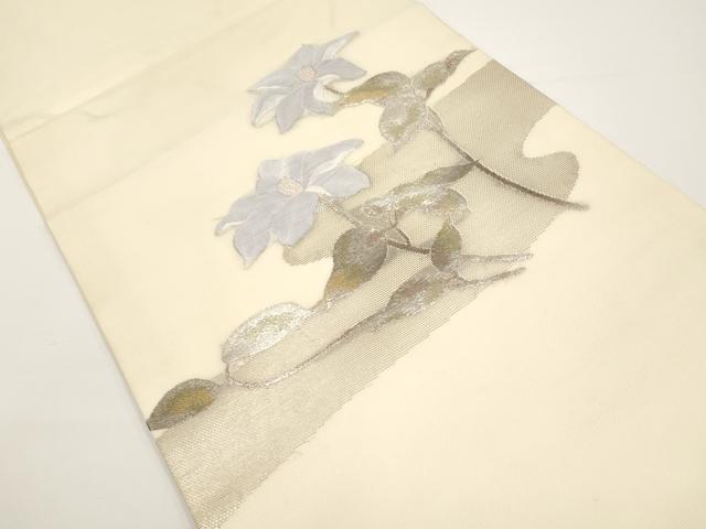 平和屋着物*夏物 九寸名古屋帯 枝花文 銀糸 正絹 逸品 CABH6199tx