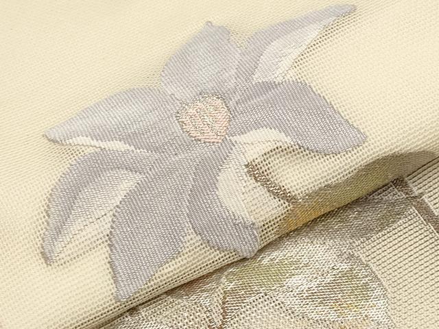 平和屋着物*夏物 九寸名古屋帯 枝花文 銀糸 正絹 逸品 CABH6199tx