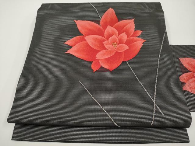 平和屋着物*夏物 九寸名古屋帯 枝花文 黒地 金銀糸 正絹 逸品 CABH6202tx