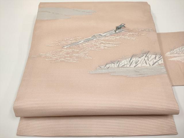 平和屋着物*夏物 九寸名古屋帯 人物風景文 銀糸 正絹 逸品 CABH6203tx