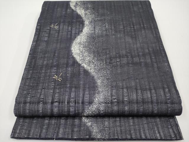 平和屋着物*夏物 全通柄袋帯 トンボ 黒地 金彩 正絹 逸品 CABH6206tx
