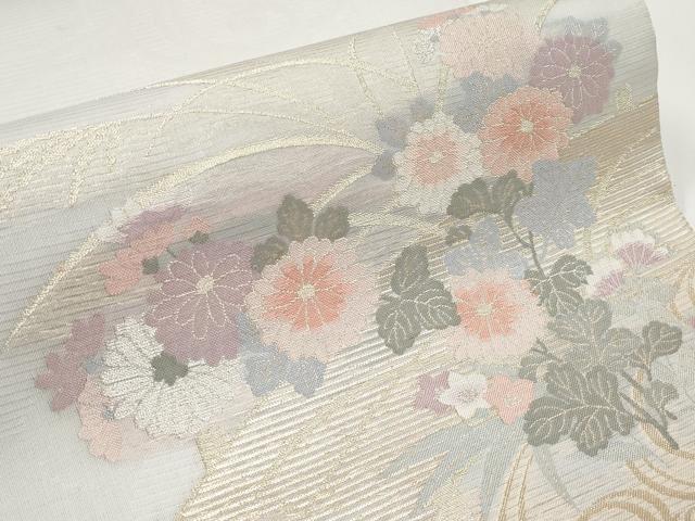 平和屋着物*夏物 六通柄袋帯 流水草花文 金糸 正絹 逸品 未使用 CABH6216tx