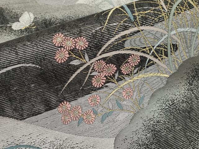 平和屋着物*夏物 六通柄袋帯 初夏の微風 黒地 金銀糸 鈴乃屋扱い 正絹 逸品 CABH6218tx