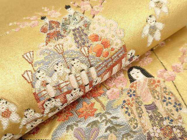 平和屋本店●太鼓柄袋帯 作家物 人物文 本金箔 金泥箔 正絹 逸品 未使用 CABH6232tx