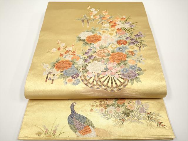 平和屋本店○六通柄袋帯 唐織 花車孔雀絵文 本金箔 金泥