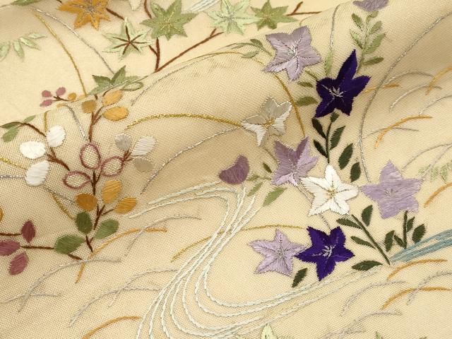 平和屋着物*夏物 太鼓柄袋帯 総刺繍 流水草花文 金銀糸 正絹 逸品 CABH6298tx