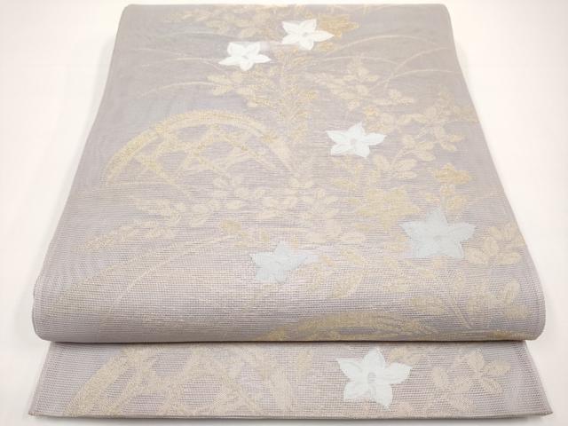 平和屋着物*夏物 六通柄袋帯 籬草花文 金糸 正絹 逸品 CABH6302tx