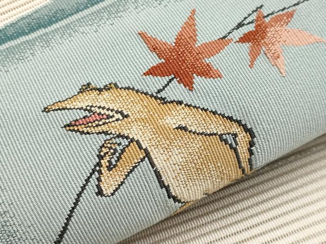 平和屋着物*夏物 西陣 八寸名古屋帯 絽綴れ 鳥獣戯画 金糸 証紙付き 正絹 逸品 CABH6321tx