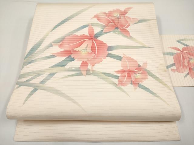 平和屋着物*夏物 絽塩瀬 九寸名古屋帯 ろうけつ染め 百合 正絹 逸品 CABH6327tx