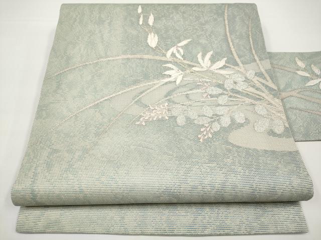 平和屋着物*夏物 九寸名古屋帯 流水草花文 金銀糸 正絹 逸品 CABH6329tx