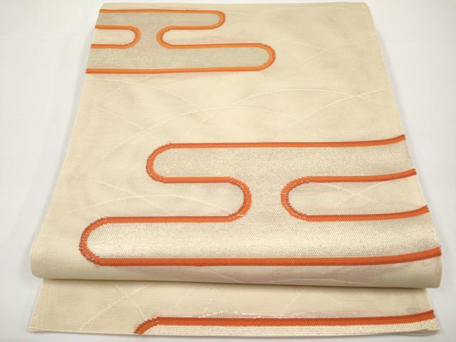平和屋着物*夏物 西陣 六通柄 本袋帯 エ霞文 銀糸 正絹 逸品 CABH6345tx