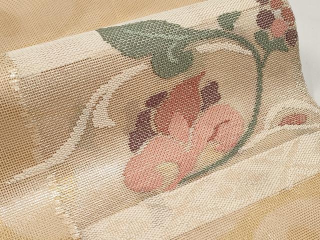 平和屋着物*夏物 太鼓柄袋帯 色紙花唐草文 銀糸 正絹 逸品 CABH6346tx