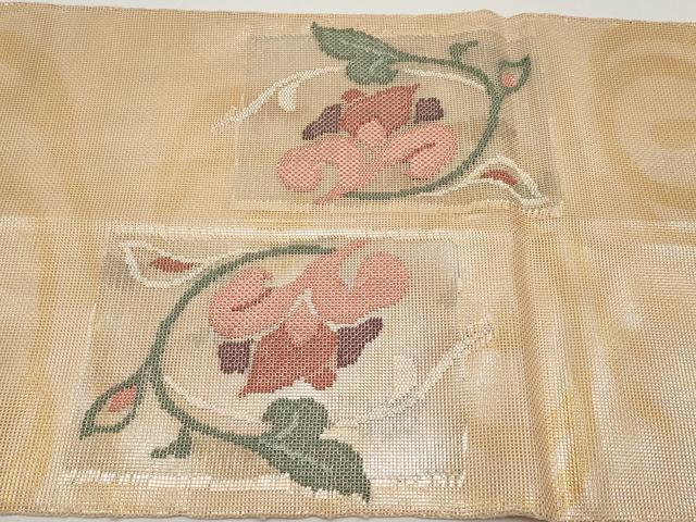 平和屋着物*夏物 太鼓柄袋帯 色紙花唐草文 銀糸 正絹 逸品 CABH6346tx