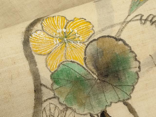 平和屋着物*夏物 九寸名古屋帯 作家物 手描き 蔦の葉瓢箪文 麻 逸品 CABH6350tx