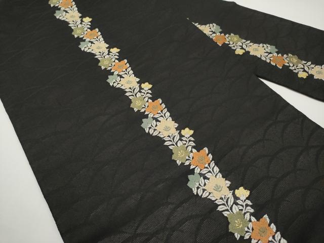 平和屋着物*夏物 九寸名古屋帯 桔梗 黒地 金銀糸 正絹 逸品 CABH6351tx