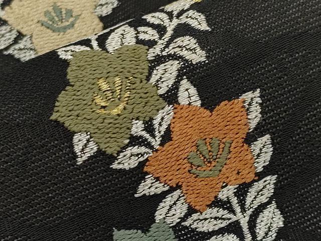 平和屋着物*夏物 九寸名古屋帯 桔梗 黒地 金銀糸 正絹 逸品 CABH6351tx