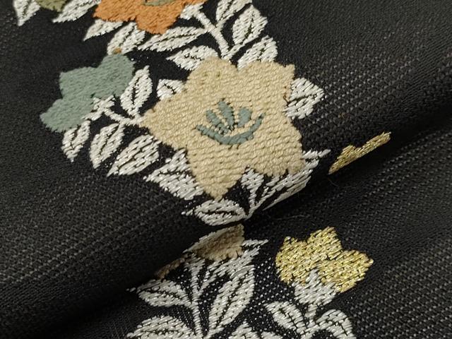 平和屋着物*夏物 九寸名古屋帯 桔梗 黒地 金銀糸 正絹 逸品 CABH6351tx