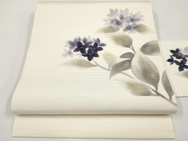 平和屋着物*夏物 絽塩瀬 九寸名古屋帯 手描き 紫陽花 金彩 正絹 逸品 CABH6357tx