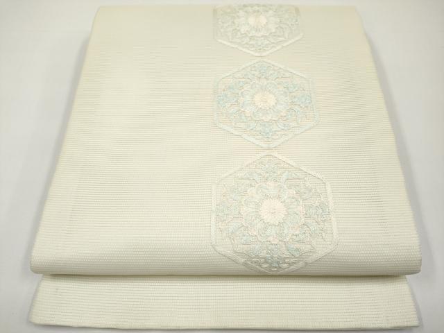 平和屋着物*夏物 九寸開き名古屋帯 総刺繍 亀甲花文 正絹 逸品 CABH6358tx
