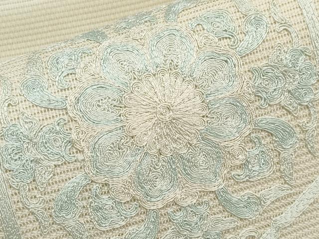 平和屋着物*夏物 九寸開き名古屋帯 総刺繍 亀甲花文 正絹 逸品 CABH6358tx